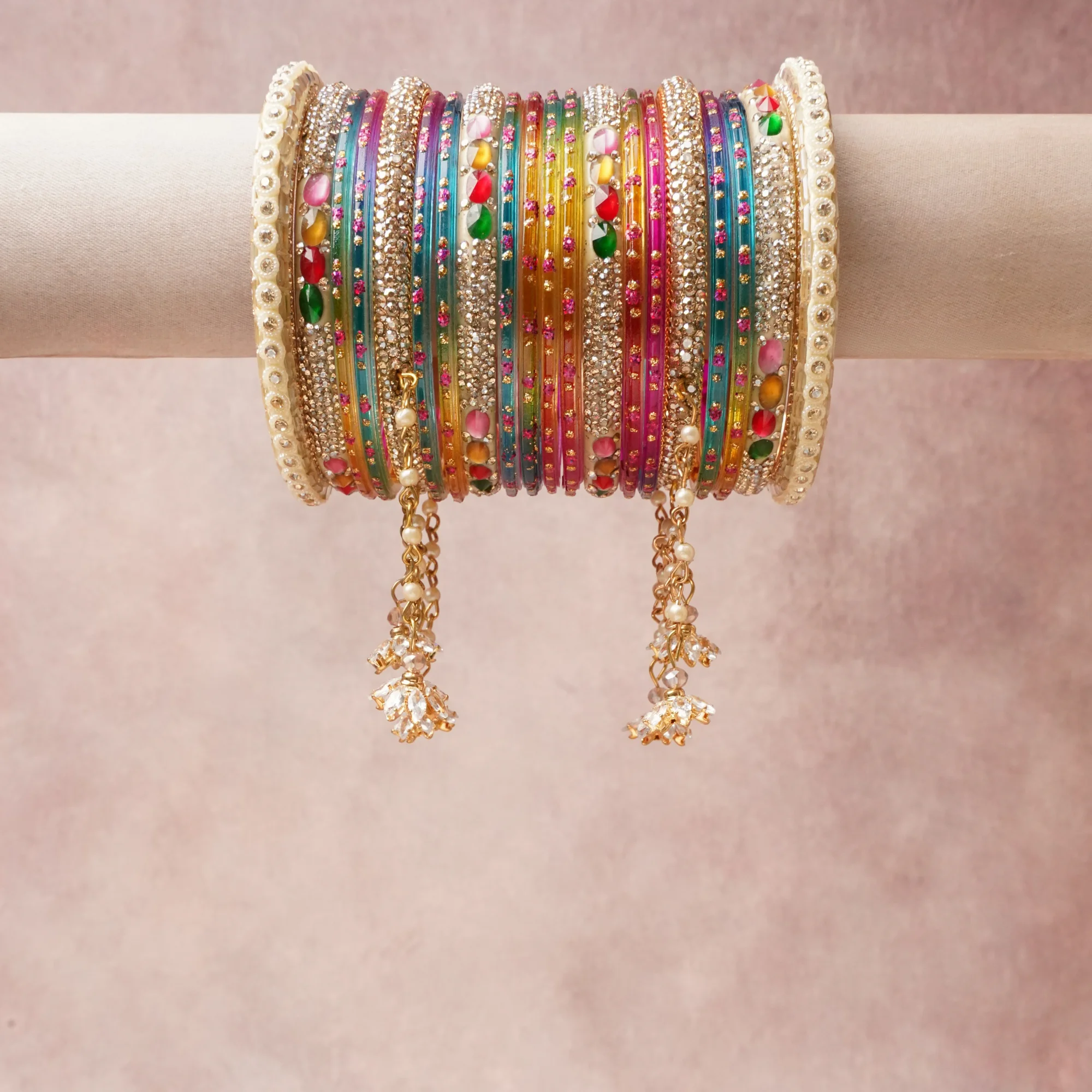 A commanding Multi colour anchors this beautiful set, enriched with accents of Clear, White, Red, Green, Peach, Pink that add depth and dimension.

Featuring a striking composition of Glass, Gold-toned Metal, Rhinestones, Faux Pearls, Resin, Faux Gemstones, this set carries intricate craftsmanship and strong presence. Grand in form, it is created for moments that deserve to be marked.